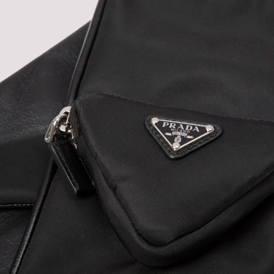 Prada Nylon And Leather Gloves In Black