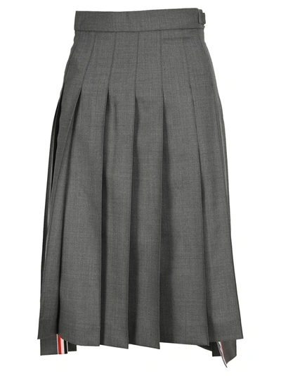 Shop Thom Browne Rwb Stripe Pleated Midi Skirt In Grey