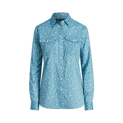 Shop Lauren Ralph Lauren Floral Cotton Dobby Shirt In Provincial Blue/mas Cream