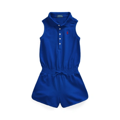 Shop Polo Ralph Lauren Stretch Mesh Polo Romper In Active Royal