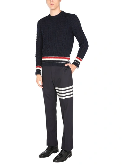 Shop Thom Browne Donegal Filey Tweed Sweater In Blue