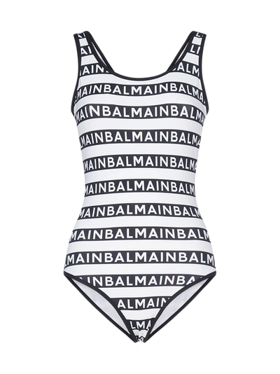 Shop Balmain Logo Print Striped One In Multi