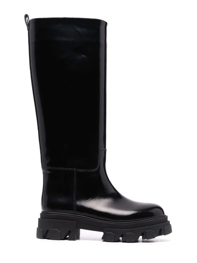 Shop Gia X Pernille Shiny Black Leather Perni 07 Tubular Combat Boots In Nero