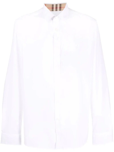 Shop Burberry White Embroidered Logo Shirt