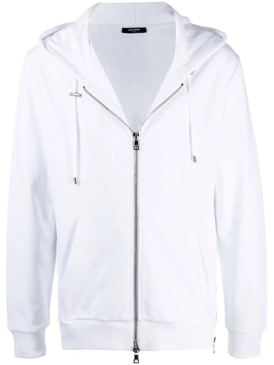 Shop Balmain White Zip-up Sweatshirt