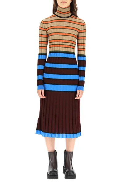 Shop Marni Striped Knit Midi Dress In Multi