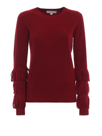 Shop Michael Michael Kors Fringed Sleeve Sweater In Red