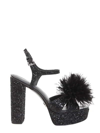 Shop Michael Michael Kors Glitter Embellished Platform Sandals In Black