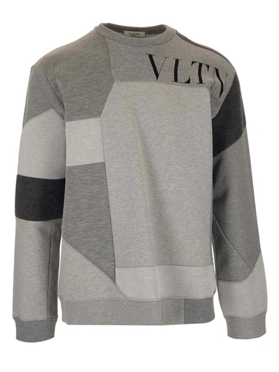 Shop Valentino Patchwork Sweater In Grey