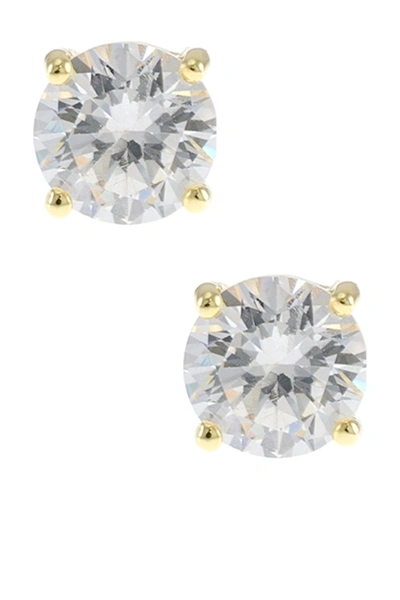 Shop Cz By Kenneth Jay Lane Round Cz 4 Prong Luxe Earrings In Clear/gold