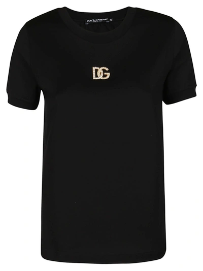 Shop Dolce & Gabbana Crystal Logo Embellished Crewneck T In Black