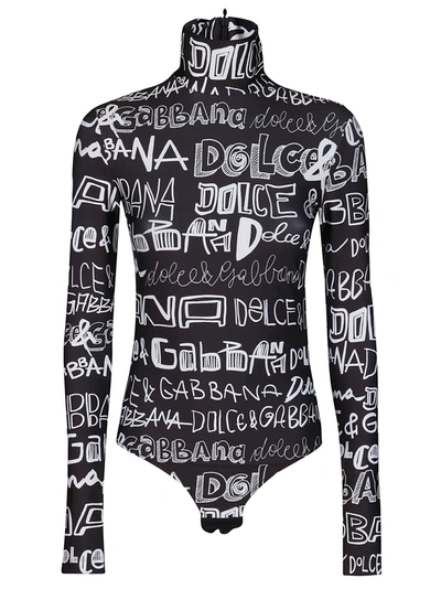 Shop Dolce & Gabbana Printed Turtleneck Bodysuit In Multi