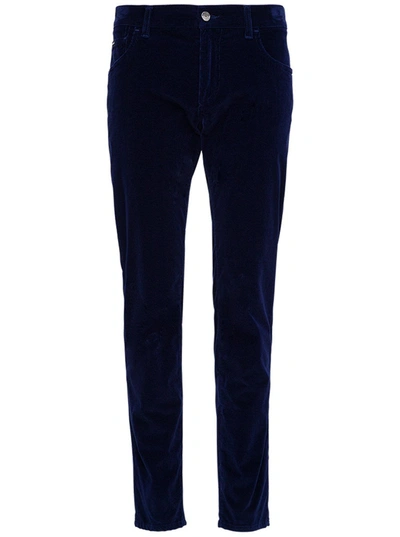 Shop Dolce & Gabbana Velvet Straight Leg Pants In Blue