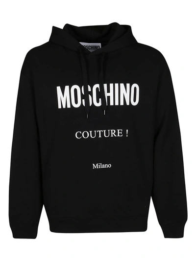 Shop Moschino Logo Print Drawstring Hoodie In Black