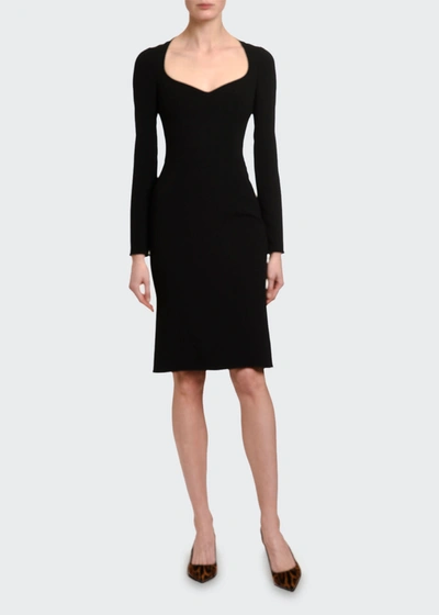 Shop Dolce & Gabbana Long-sleeve Sweetheart Heavy Lace Dress In Black