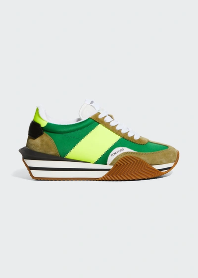 Shop Tom Ford Men's James Colorblock Platform Low-top Sneakers In Green Tan