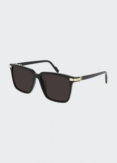 Shop Cartier Men's Rectangle Acetate Sunglasses In Black