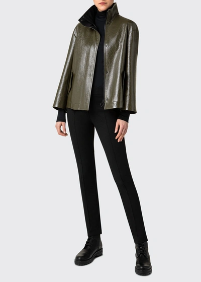 Shop Akris Punto Crushed Lacquered Stand-collar Jacket In Laurel Black
