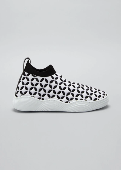 Shop Alaïa Geometric Knit Sock Sneakers In 991 Noirblanc