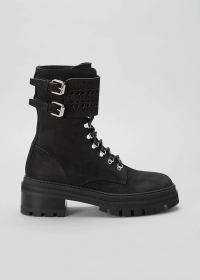 Shop Alaïa Calfskin Lace-up Moto Hiking Boots In 999 Noir