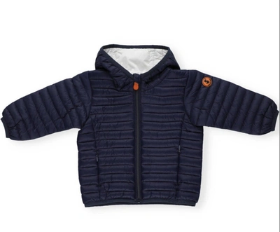 Shop Save The Duck Kids Logo Patch Hooded Jacket In Navy