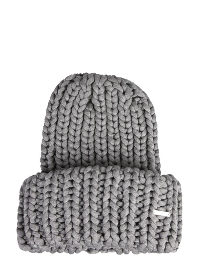 Shop Dsquared2 Logo Plate Ribbed Beanie In Grey
