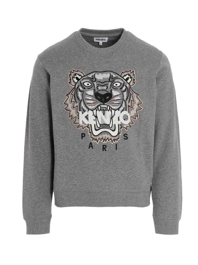 Shop Kenzo Tiger Logo Embroidered Sweatshirt In Grey