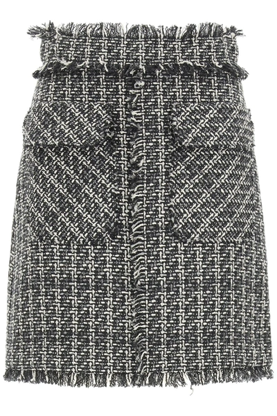 Shop Msgm Frayed Edge Tweed Skirt In Black