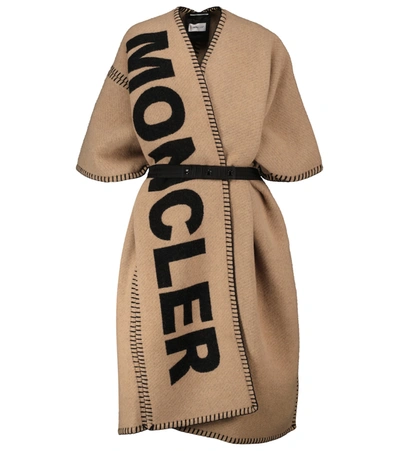 Shop Moncler Wool-blend Poncho In Beige