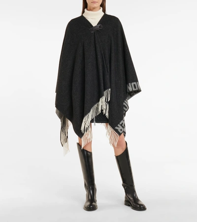Shop Moncler Wool-blend Blanket Cape In Black