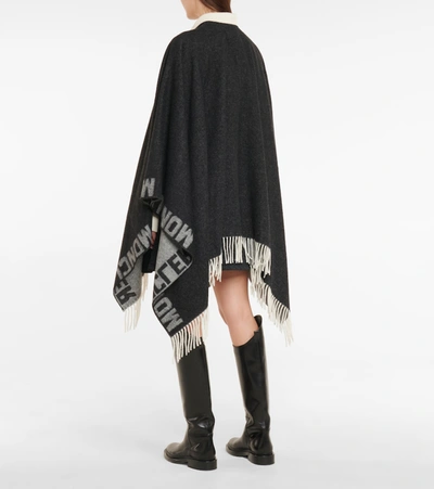 Shop Moncler Wool-blend Blanket Cape In Black
