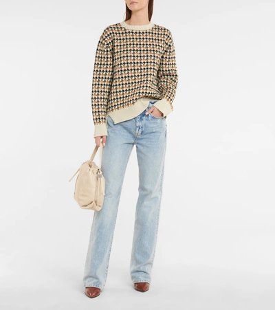 Shop Barrie Houndstooth Cashmere And Wool Sweater In White