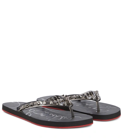 Shop Christian Louboutin Loubi Flip Spikes Thong Sandals In Black