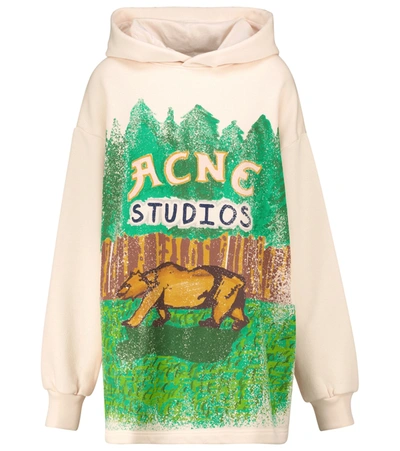Shop Acne Studios Printed Cotton Hoodie In Beige