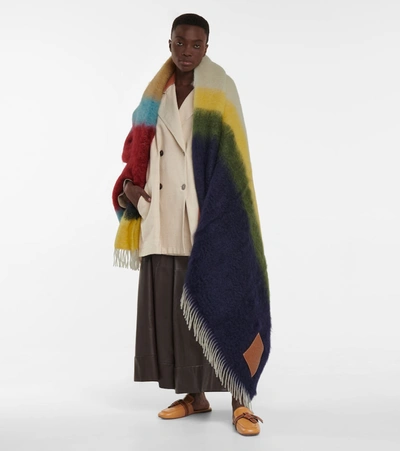 Shop Loewe Striped Mohair And Wool Blanket In Multicoloured