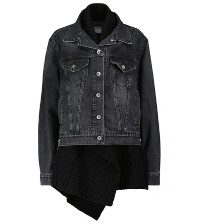 Shop Sacai Knit-trimmed Denim Jacket In Black