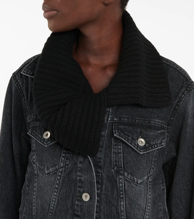 Shop Sacai Knit-trimmed Denim Jacket In Black