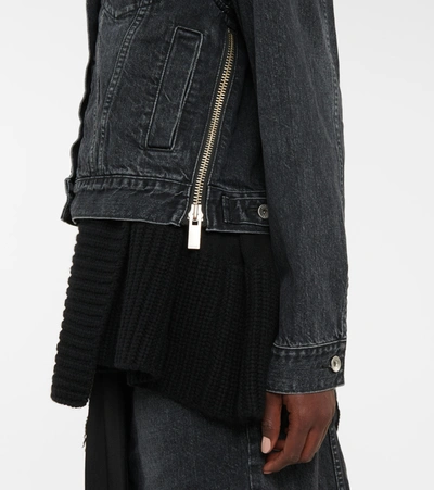 Shop Sacai Knit-trimmed Denim Jacket In Black