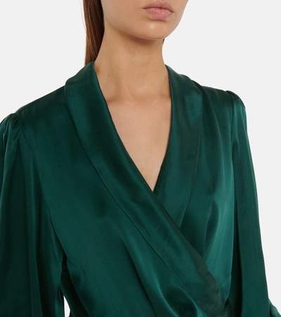 Shop Zimmermann Silk Wrap Minidress In Green