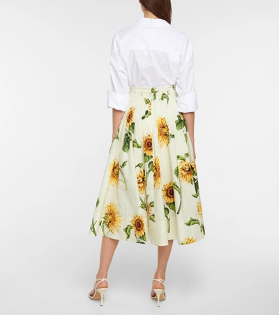 Shop Oscar De La Renta Floral Stretch-cotton Poplin Midi Skirt In White