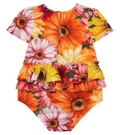 Shop Dolce & Gabbana Baby Floral Cotton Poplin Bodysuit In Orange