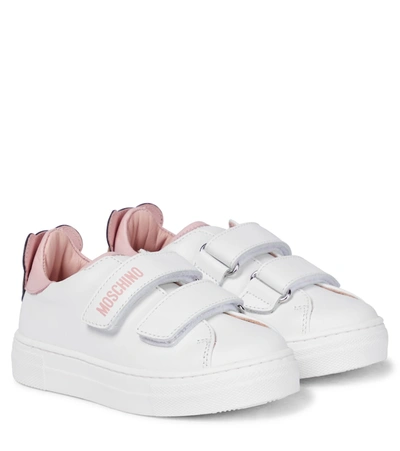 Shop Moschino Leather Sneakers In White