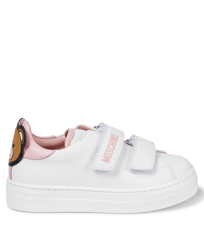 Moschino Logo Leather Strap Sneakers W/ Patch In White