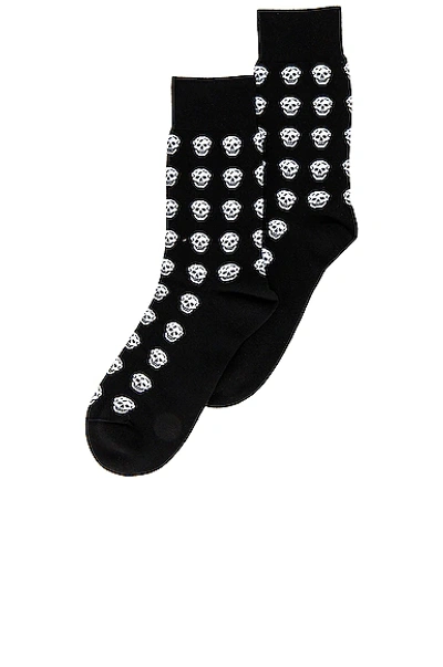Shop Alexander Mcqueen Skull Short Sock In Black & Ivory