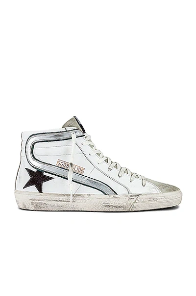 Shop Golden Goose Slide Sneaker In White, Black & Silver