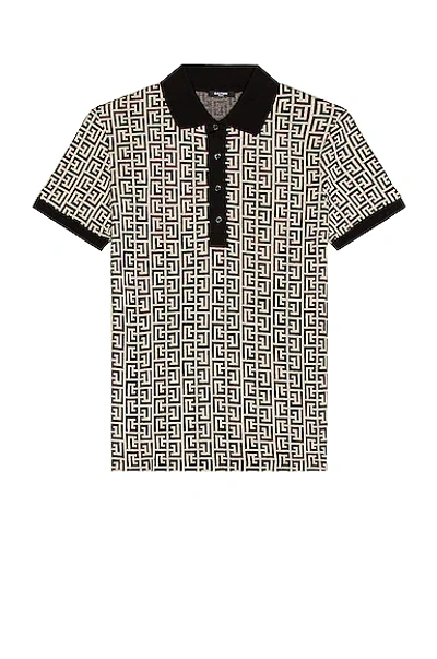 Shop Balmain Monogram Jersey Polo Shirt In Black & White