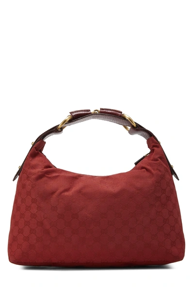 Pre-owned Gucci Red Gg Canvas Horsebit Hobo