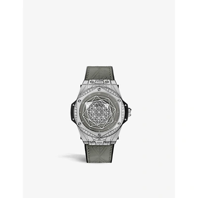 Shop Hublot Mens Grey 465.ss.7047.vr.1204.mxm20 One Click Sang Bleu Stainless Steel And Diamond Watch