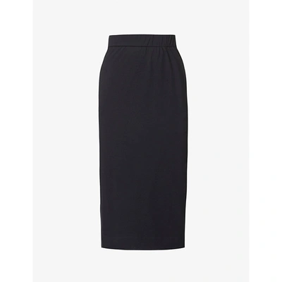 Shop Max Mara Elvy High-waist Stretch-cotton Midi Skirt In 001 Blu Notte