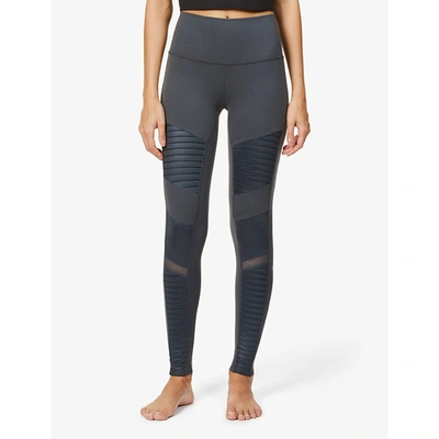 Shop Alo Yoga Moto High-rise Stretch-jersey Leggings In Anthracite Glossy